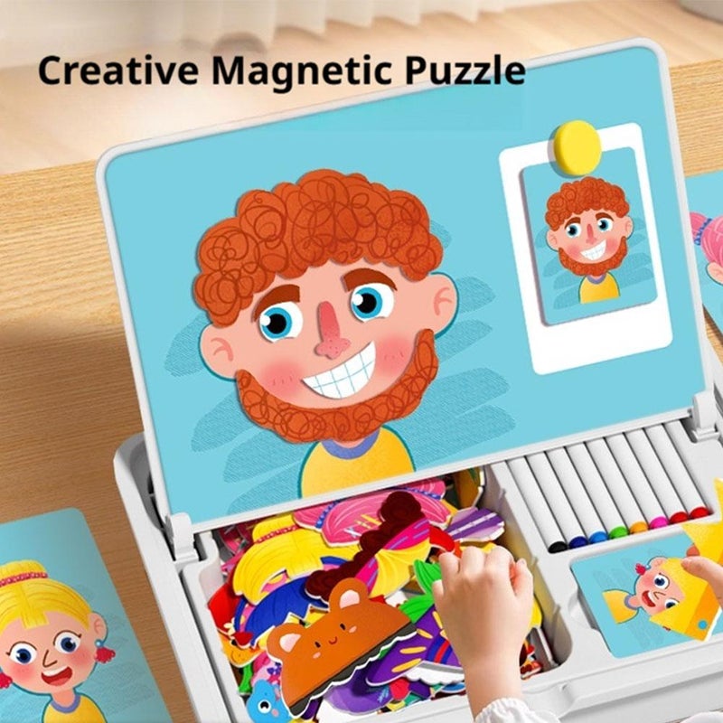 Magnetic Dress-Up Puzzle Book – Creative Magnetic Face & Outfit Game, New Upgrade Educational Travel Toy (Expression Changing Show) ﻿ (Blue) - Image 2